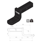 TAG Tow Ball Mount - 203mm Long, 90° Face, 50mm Square Hitch