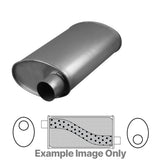 Redback Sports Muffler 9" x 4" Oval, 14" Long, 2 1/4", O/C, Spigots, Mega Power, 409 Stainless, Unpolished