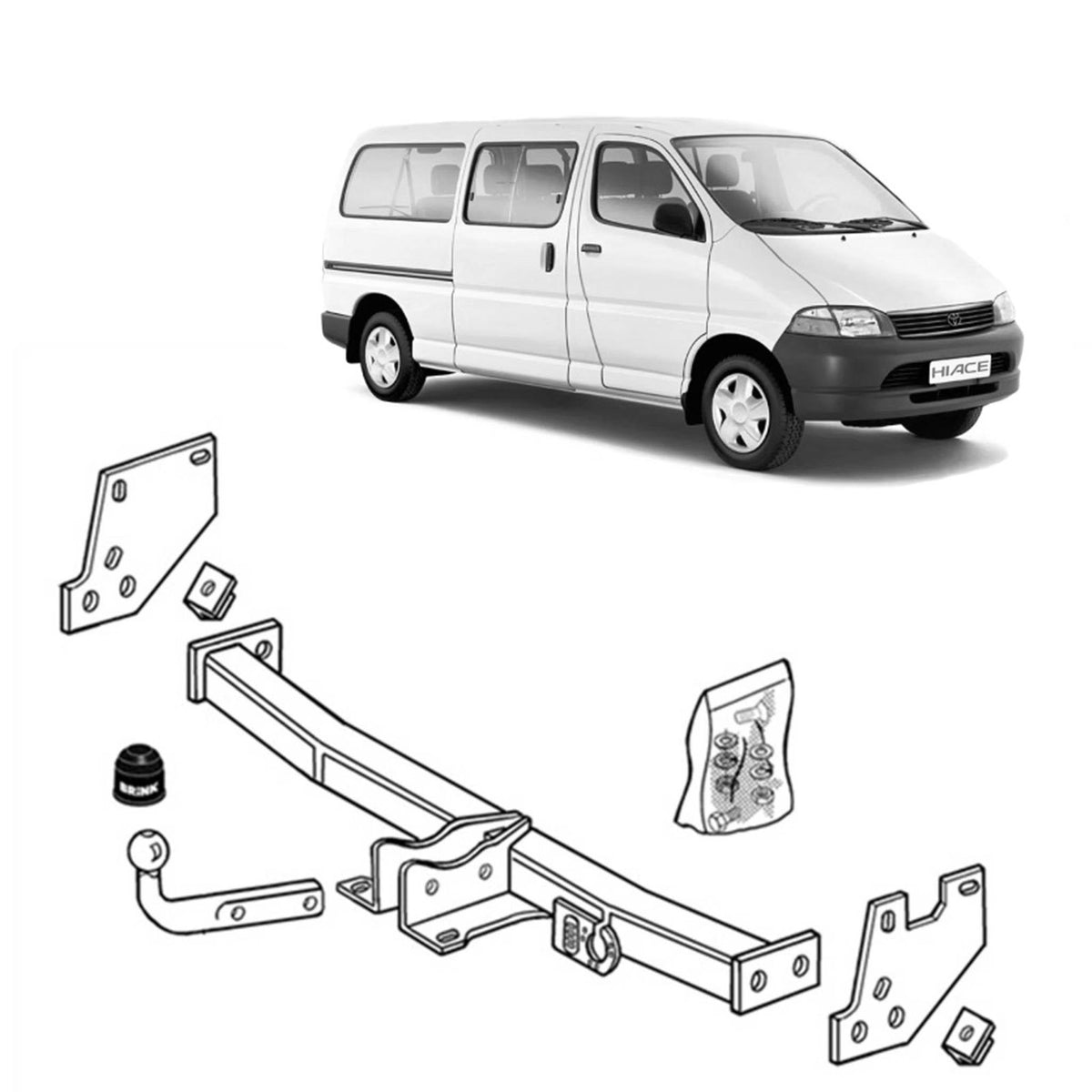 Brink Towbar for Toyota Hiace (01/2005 - 12/2008), Toyota Hiace / Commuter (08/2004 - 12/2008), Toyota Hiace (01/1995 - 12/2008), Regius (08/1998 - 12/2008), Hiace Sbv (01/1995 - 12/2008), Toyota Hiace (08/1995 - 12/2008)