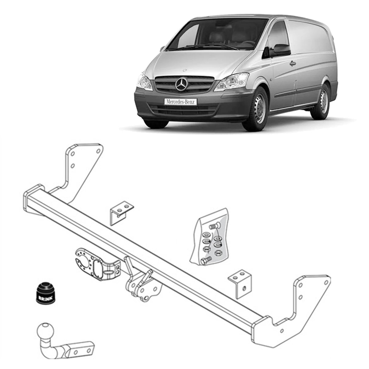 Brink Towbar for MERCEDES-BENZ Viano (09/2003 - 08/2010), Vito (04/2004 - 08/2010), MERCEDES-BENZ Vito / Mixto (04/2004 - 02/2015), MERCEDES-BENZ Valente (07/2006 - 02/2015), Vito (04/2004 - 11/2006)