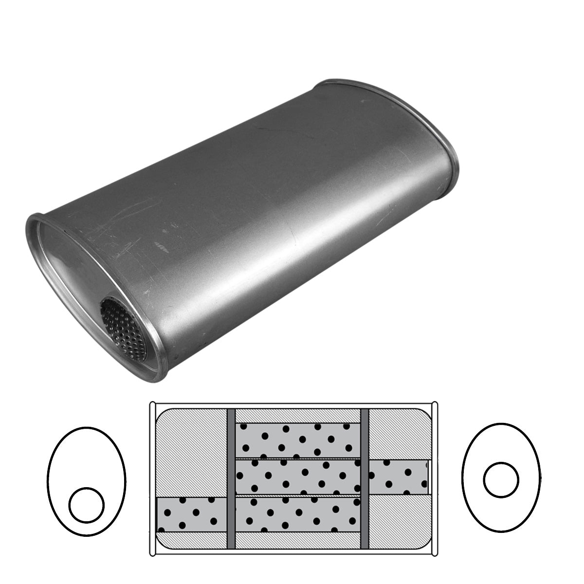 11" x 6" Oval, 20" Long, 3" Offset/Centre, Triflow (No Spigots)