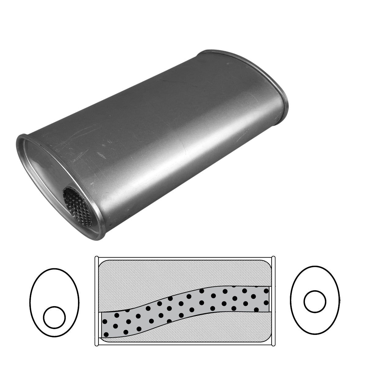 11" x 6" Oval, 20" Long, 3" Offset/Centre, Megaflow (No Spigots)