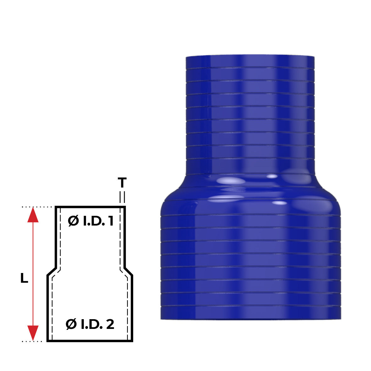 Redback Silicone Hose (3" in, 4" out) Straight Reducer