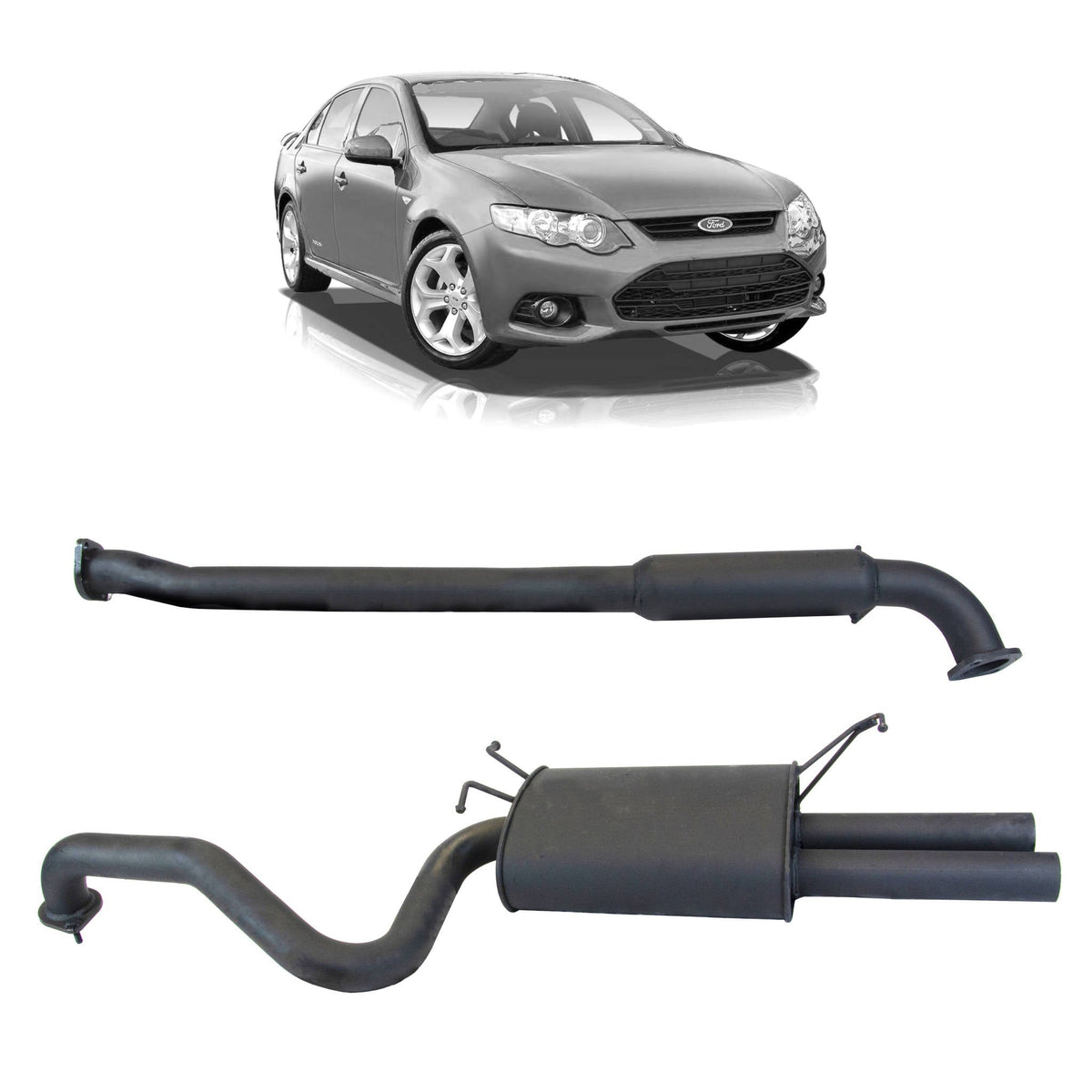 Redback 2.5" Catback Exhaust with Hotdog Centre and Dual Outlet Rear Muffler for Ford Falcon FG XR6 G6E Sedan(02/2008 - 12/2014)