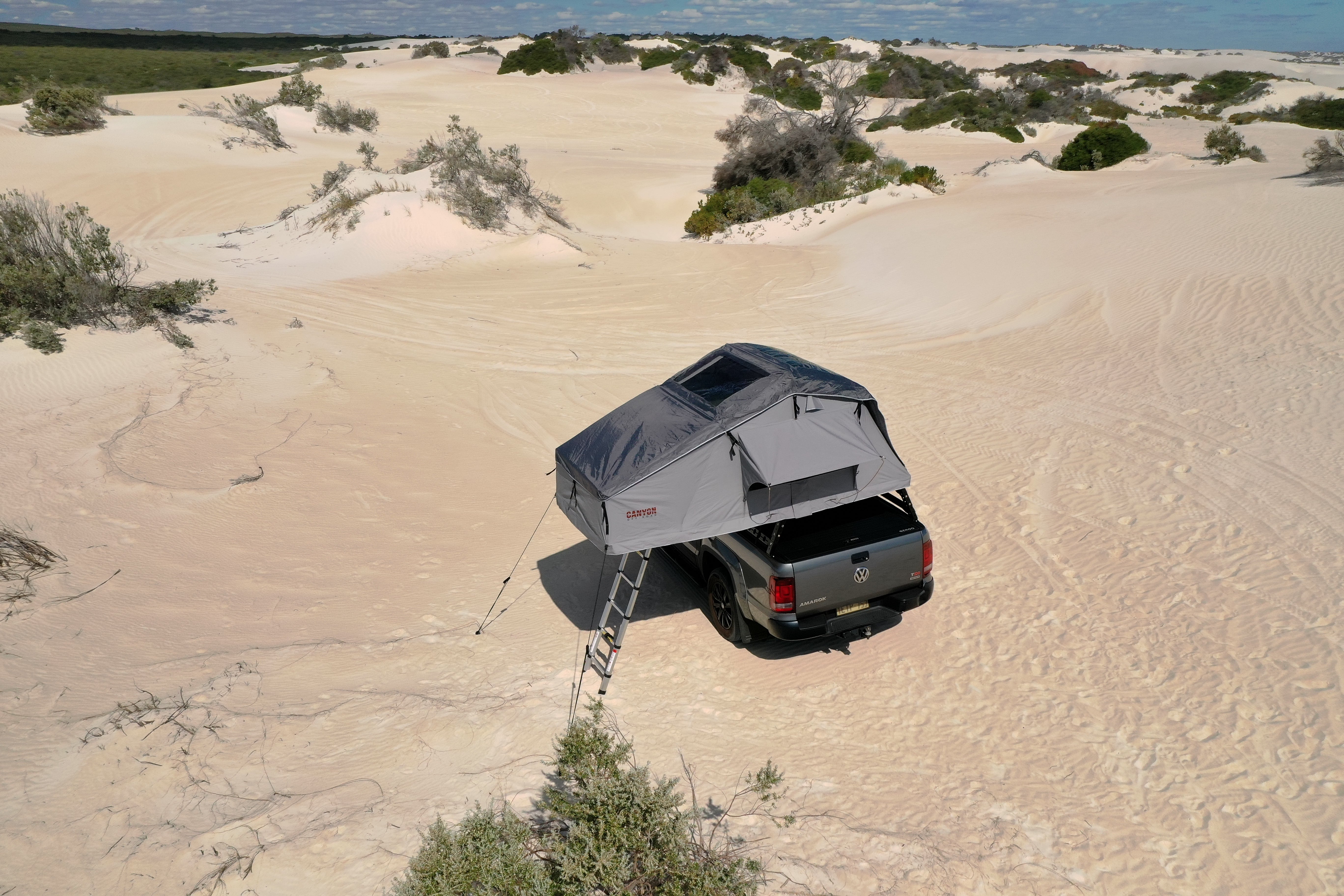 Camping Package - Roof Top Tent - 2 Person LONG STYLE Soft Shell Tent Canyon Offroad