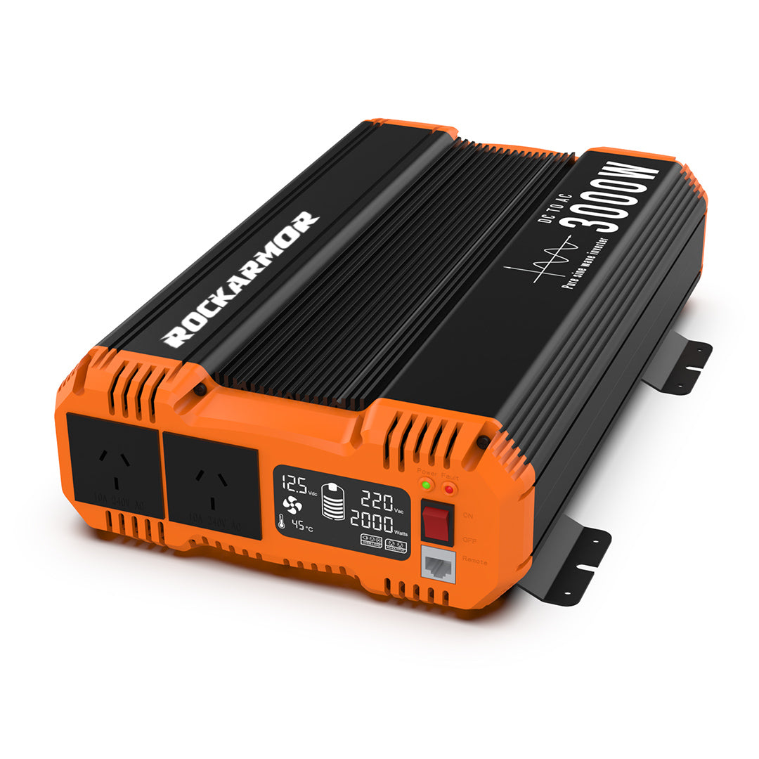 Rockarmor | 3000 Watt Pure Sine Wave Inverter | 12V DC to 240AC
