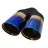 Y-Piece Dual 3" Titanium Blue Exhaust Tip Angle Cut Inline