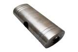 304SS OVAL MUFFLER 8"X 5"X 24"EAST WEST CENTRE 2.5" CENTRE INLET DUAL 2.25" OUTLET