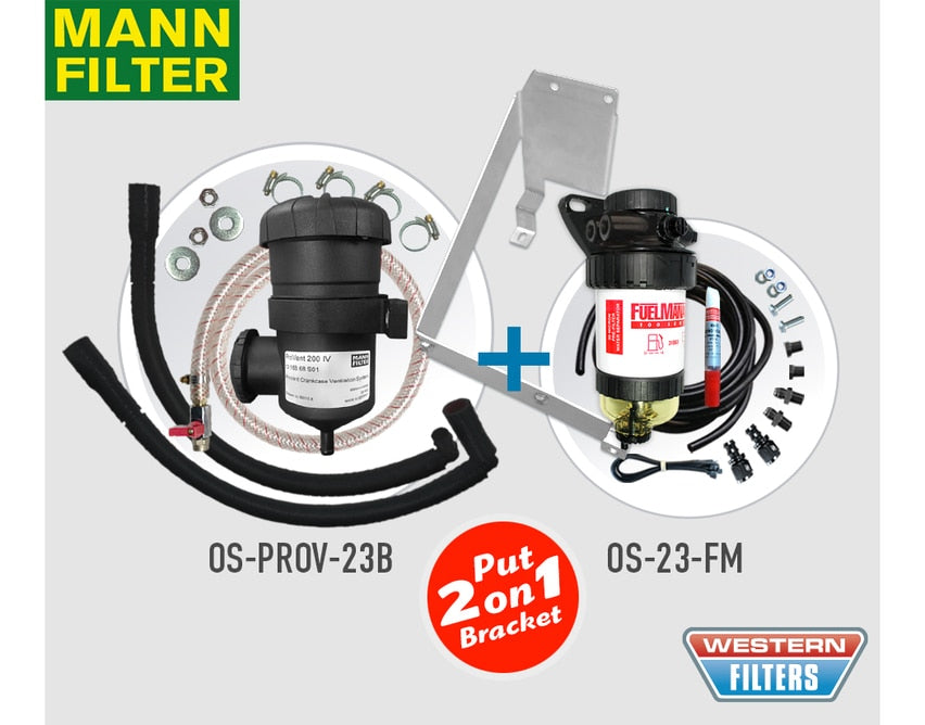Ford Ranger PX 2.2L 3.2L Mazda BT50 (2011 on) 2.2L TDCi 4Cyl. P4AT DI DOHC 16V / 3.2L TDCi 5Cyl. P5AT DI DOHC 20V - ProVent Oil Catch Can Dual Bracket Kit OS-PROV-23B