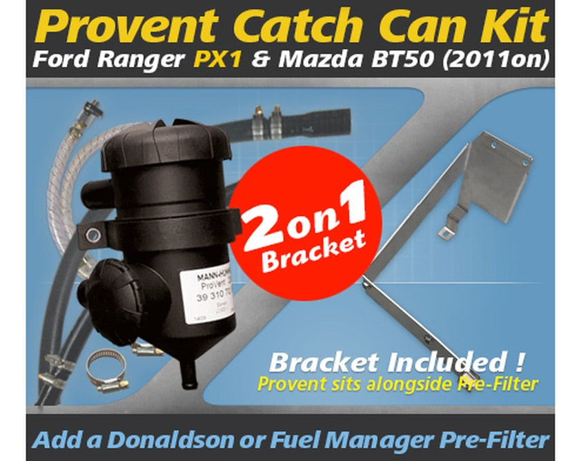 Ford Ranger PX 2.2L 3.2L Mazda BT50 (2011 on) 2.2L TDCi 4Cyl. P4AT DI DOHC 16V / 3.2L TDCi 5Cyl. P5AT DI DOHC 20V - ProVent Oil Catch Can Dual Bracket Kit OS-PROV-23B