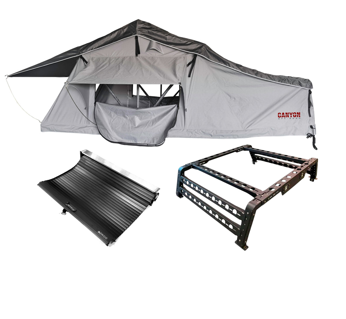 Camping Package - Roof Top Tent - 2 Person LONG STYLE Soft Shell Tent Canyon Offroad