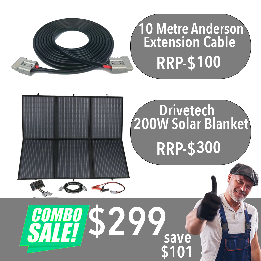 10M Anderson to Anderson Extension Cable + Drive Tech 200W Solar Blanket