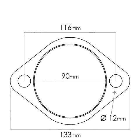 Flange gasket, Universal, ID 90mm (3 1/2"), 2 Bolts